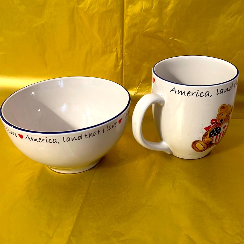 Retroneu America Land That I Love Patriotic Anna Claire bowl and teacup set